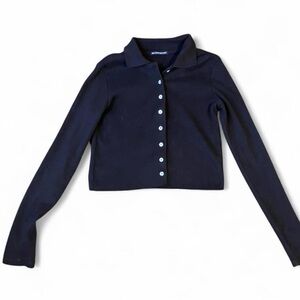 Brandy Melville Navy Blue Ribbed Button-Up Shirt